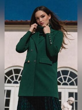 New Aleeza Paris Long Knit Blazer Vest – Green – Fits Size Large